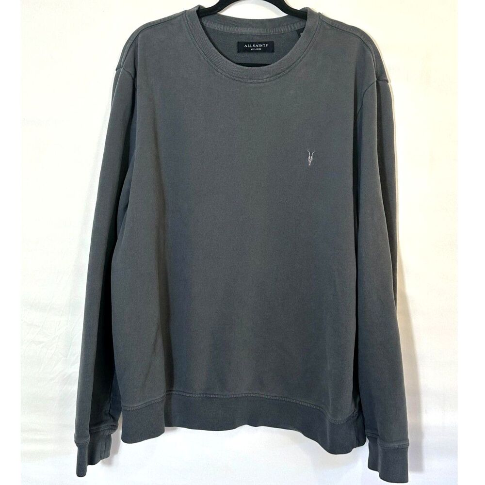 AllSaints Raven Crew Sweatshirt Mens Size XXL Carter Grey Ramskull Logo Pullover